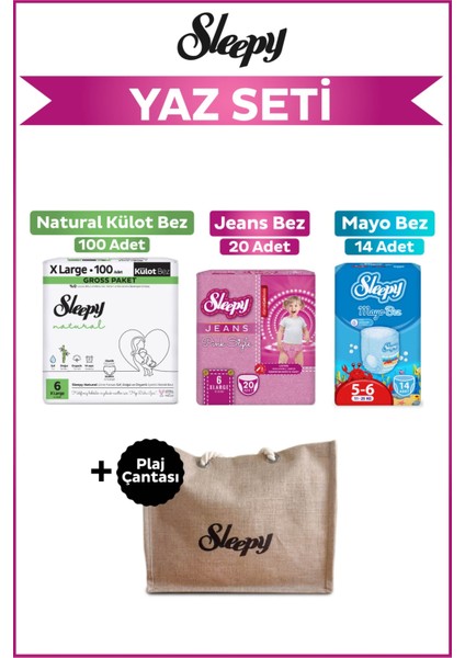 6 Numara Xlarge Natural Gross 100+MAYO Bez 14+Pink Jeans Külot Bez 20+Plaj Çantası