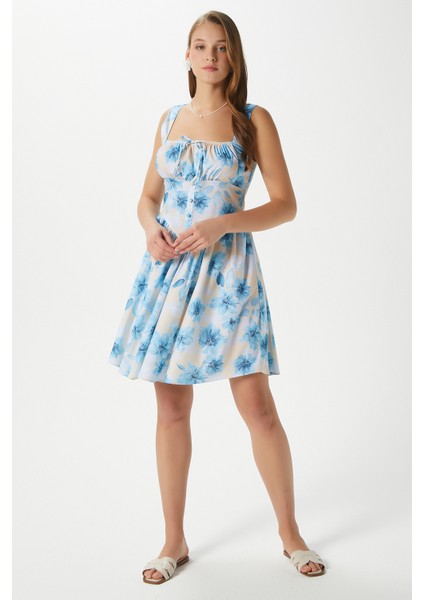 Kadın Karoline Sırt Lastikli Askılı Mavi Sarı Elbise 00019 fiyatları