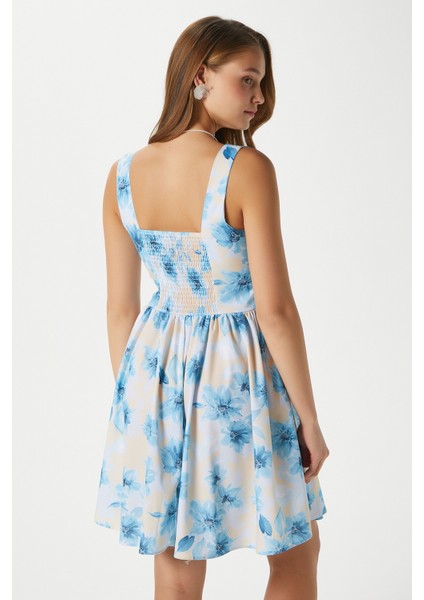 Kadın Karoline Sırt Lastikli Askılı Mavi Sarı Elbise 00019 fırsatları