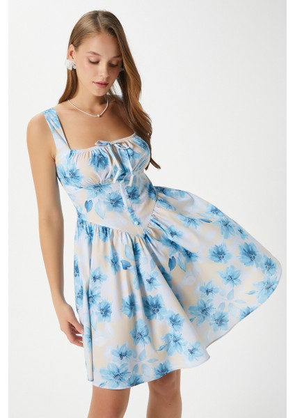 Kadın Karoline Sırt Lastikli Askılı Mavi Sarı Elbise 00019 indirimleri