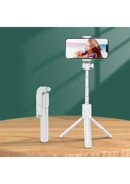 Bluetooth Uzaktan Uzatılabilir Telefon Tripod Kablosuz Selfie Stick Tripod Iphone 15 Samsing Telefon Tiktok Canlı Akış Renkleri: Açık Beyaz Yok (Yurt Dışından)