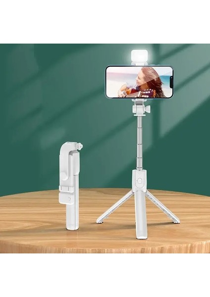 Uzaktan Telefon Tutucu Braketi Uzatılabilir Tripod Kablosuz Selfie Stick Tripod, iPhone Cep Telefonu Tiktok Canlı Akış Renkleri: Açık Beyaz ile (Yurt Dışından)