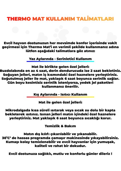 Thermo Mat, 2’si 1 Arada Jel Dolgulu, Kışın Isıtıcı & Yazın Serinletici Etkili Kedi ve Köpek Matı