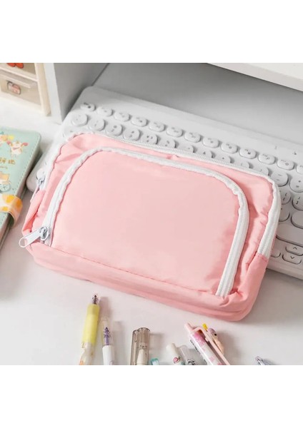 Kawaii Kalem Kılıfı 3 Katmanlar Sevimli Kalem Çantası Büyük Kapasiteli Koreli Organizatör Çantası Öğrenci Için Okula Geri Dönme Malzemeleri Istasyona Çevir: Logo-Pembe Yok (Yurt Dışından)