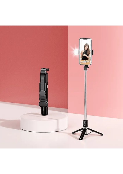 Elde Taşınır Tiktok Canlı Masa Montajı Renk: Pil Siyahı Için Dolgu Işığı ve Tripod Standı ile Uzatılabilir 1m Bluetooth Selfie Stick (Yurt Dışından)