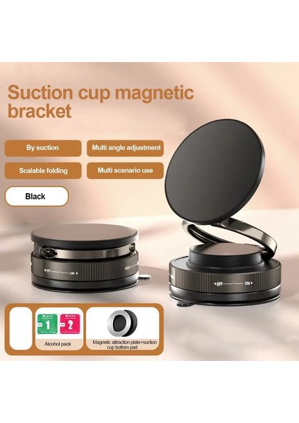 2025 Araba Manyetik Telefon Tutucu 720 ° Döndürme Katlanabilir Ayarlanabilir Vakum Emme Kupası Stand Braket Masa Duvarı Iphone Teslacolor: Siyah (Yurt Dışından)
