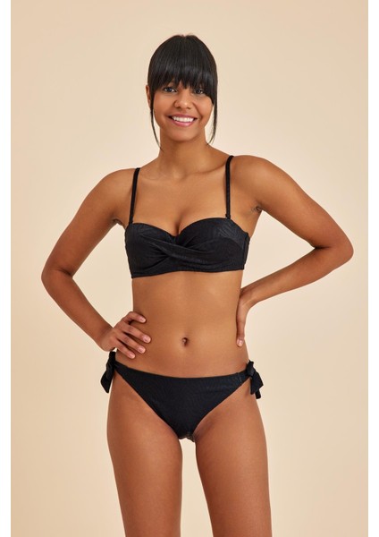 Bali Siyah Balenli Dolgulu Straplez Push-Up Yandan Bağlamalı Bikini Takım fiyatları