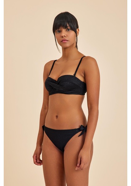 Bali Siyah Balenli Dolgulu Straplez Push-Up Yandan Bağlamalı Bikini Takım fırsatları