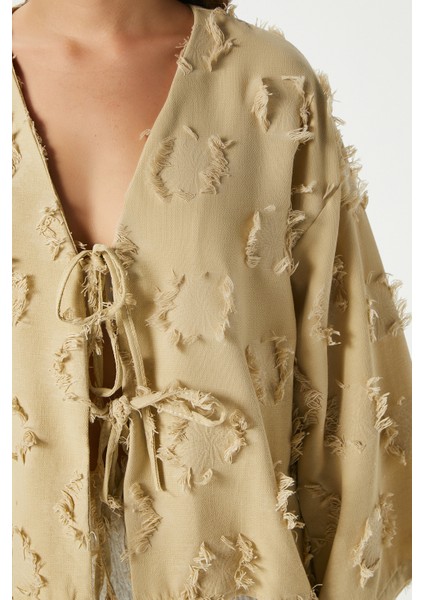 Kadın Harmony Bağcıklı Çağla Yeşili Kimono Gömlek modelleri