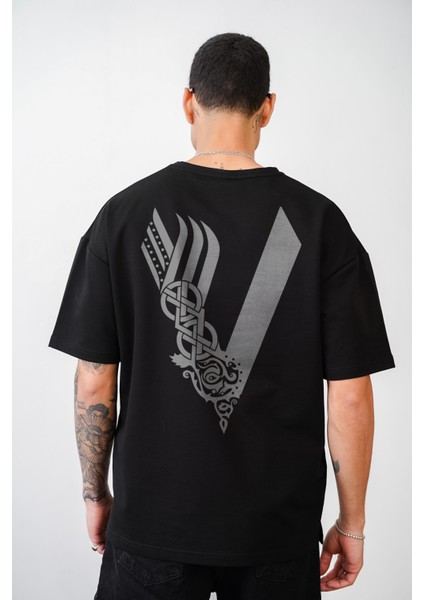 Vıkıngs Baskılı Unisex Oversize Kalıp Tişört