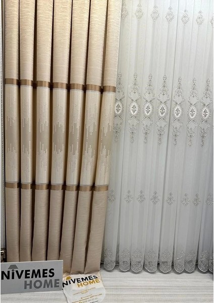 Nivemeshome Amasra FT614164 V-101 Krem 1/3 Sık Pileli Fon Perde Apm