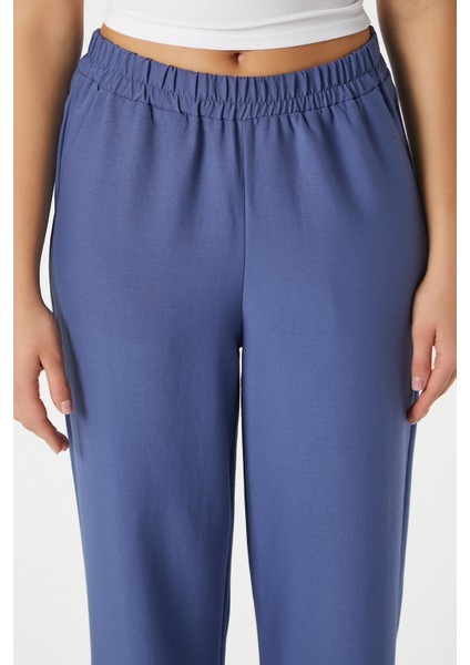 Kadın Sasha Serin Doku Bel Lastikli Indigo Palazzo Pantolon fiyatları