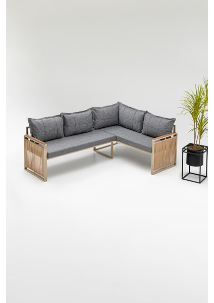 Mina Köşe Takımı Gri-Kahve (Balkon-Bahçe-Mutfak)