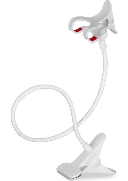 Evrensel Ayarlanabilir Esnek 360 Klip Taşınabilir Braket Montaj Stand Telefon Tutucu Yatak Masası Tutucu Renk: Beyaz (Yurt Dışından)