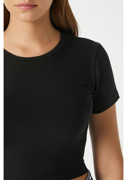 Kadın Serra %100 Pamuk Siyah Crop Top indirimleri