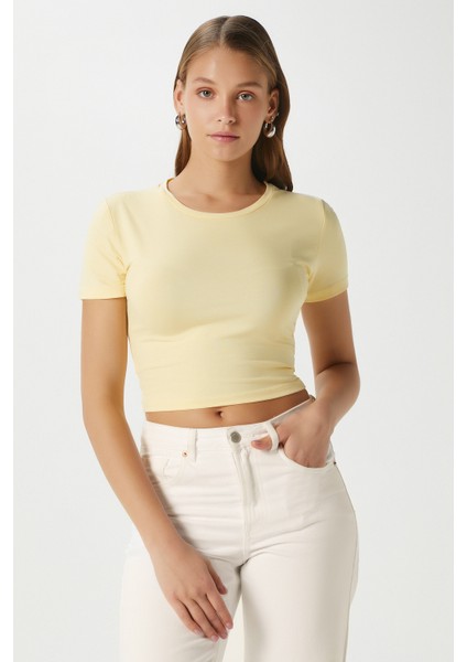 Kadın Serra %100 Pamuk Tereyağ Sarısı Crop Top