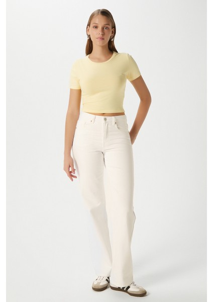 Kadın Serra %100 Pamuk Tereyağ Sarısı Crop Top modelleri