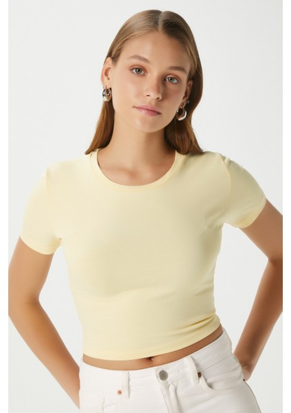 Kadın Serra %100 Pamuk Tereyağ Sarısı Crop Top fırsatları