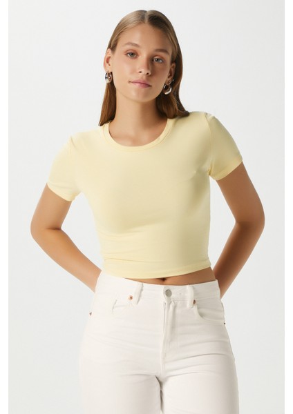 Kadın Serra %100 Pamuk Tereyağ Sarısı Crop Top indirimleri