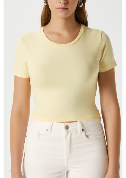 Kadın Serra %100 Pamuk Tereyağ Sarısı Crop Top
