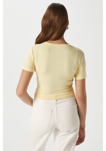 Kadın Serra %100 Pamuk Tereyağ Sarısı Crop Top