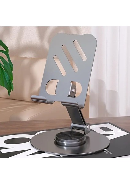 Tüm Metal Alüminyum 360 Rotasyon Cep Telefonu Tutucu Evrensel Braket Katlanır Çift Şaft Tasarımı Kararlı Anti-Sonbahar Renk: Gri-B (Yurt Dışından)