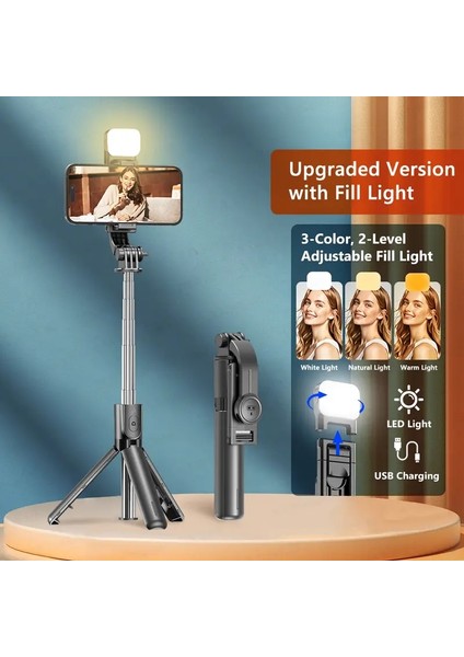 Soyurabilen Bluetooth Uzaktan Kumandalı Selfie Çubuk Tripod, 360 ° Rotasyon, Uzatılabilir Kutup, Doldurma Seçeneği, iPhone Android Phonecolor: Selfie Stick Tripod/paket: Çanta Yok (Yurt Dışından)