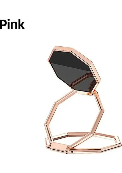 360 ° Döndürülebilir Cep Telefonu Katlanabilir Standı Ultra Ince Telefon Yüzüğü Standı Çok Açılı Taşınabilir Masaüstü Altıgen Dedikodu Metal Standı Renk: Pembe (Yurt Dışından)
