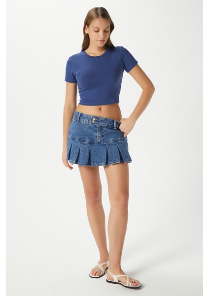 Kadın Serra %100 Pamuk Lacivert Crop Top fiyatları