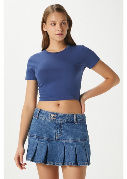 Kadın Serra %100 Pamuk Lacivert Crop Top indirimleri