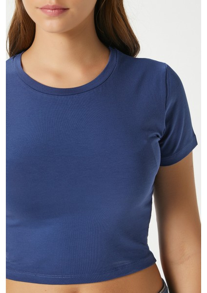 Kadın Serra %100 Pamuk Lacivert Crop Top