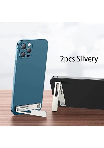 Ultra Metal Katlanır Cep Telefonu Mini Tutucu Görünmez Arka Sopa Masaüstü Braket Alaşım Taşınabilir Telefon Desteği Stand Renk: Silyvy-2pcs (Yurt Dışından)