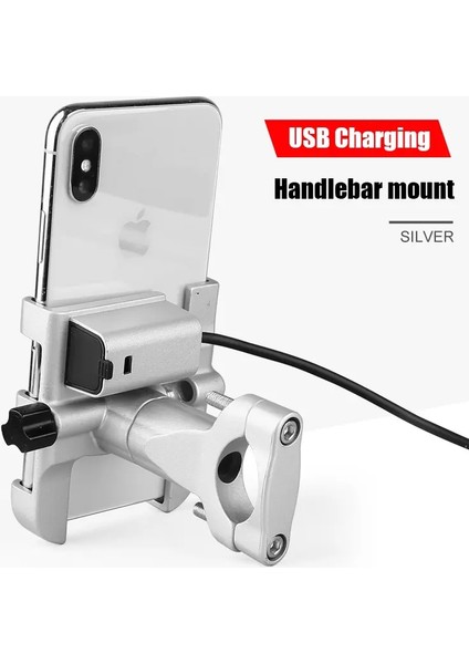 Smoyng Alüminyum Alaşım Motosiklet Telefon Tutucu USB Şarj Cihazı Desteği ile Stand Moto Mirro Hand Mobil Braket Iponekolor Için Montaj: Hand Siyah (Yurt Dışından)