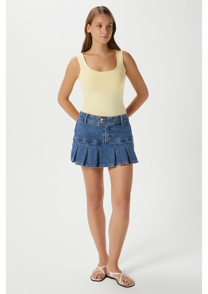 Kadın Glossy %100 Pamuk Tereyağ Sarısı Bluz