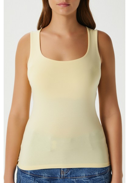 Kadın Glossy %100 Pamuk Tereyağ Sarısı Bluz