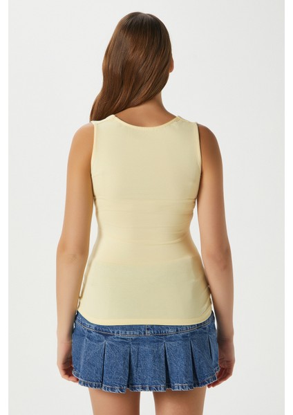 Kadın Glossy %100 Pamuk Tereyağ Sarısı Bluz