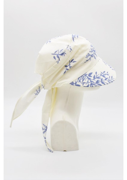 Kadın Mavi Çiçekli Bağlamalı Eşarp Siperli Bandana Plaj Şapkası modelleri