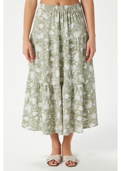 Kadın Caty Bel Lastikli Haki Krem Uzun Etek indirimleri