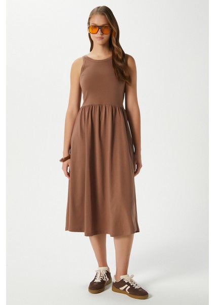 Kadın Della Kloş Kahverengi Penye Elbise