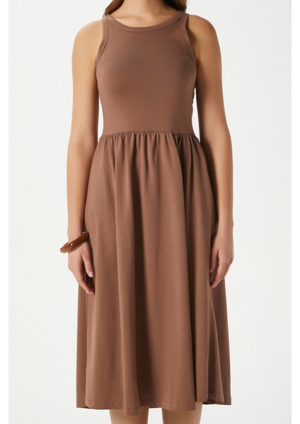 Kadın Della Kloş Kahverengi Penye Elbise modelleri
