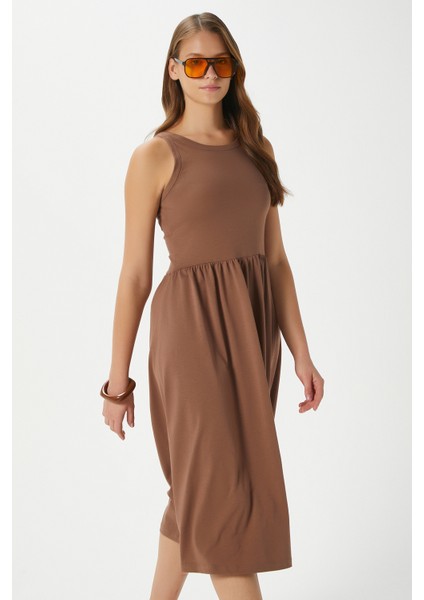 Kadın Della Kloş Kahverengi Penye Elbise