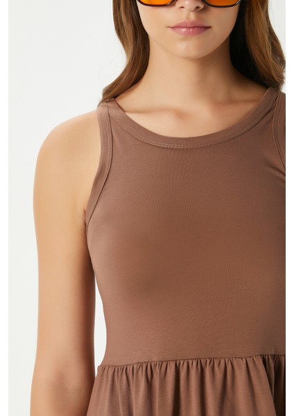 Kadın Della Kloş Kahverengi Penye Elbise