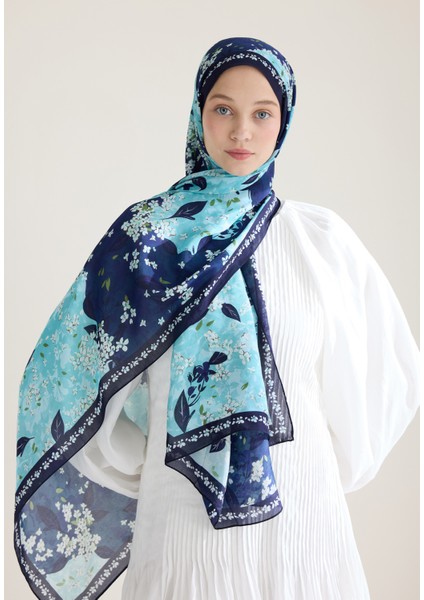 Tıny Plumerıa Floş Viskon Şal Lacivert