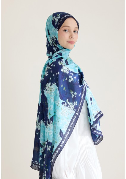 Tıny Plumerıa Floş Viskon Şal Lacivert modelleri