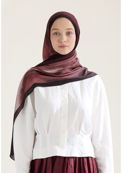 Ombre Floş Viskon Şal Bordo