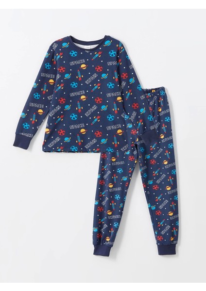 Lcw Kids Lacivert Bisiklet Yaka Kadife Erkek Çocuk Pijama Takımı