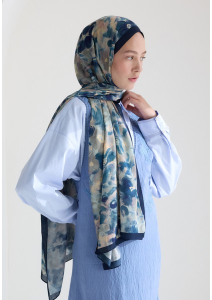 Hıbıscus Beauty Floş Viskon Şal Indigo