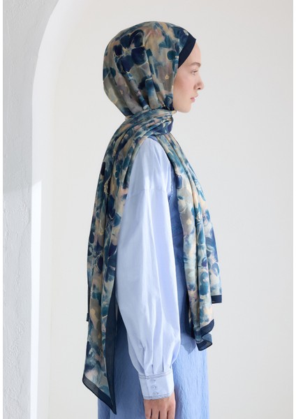 Hıbıscus Beauty Floş Viskon Şal Indigo modelleri