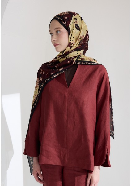 Tıny Plumerıa Floş Viskon Şal Bordo fiyatları