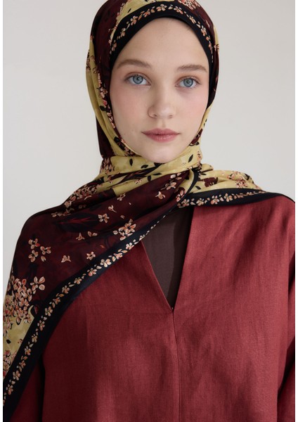Tıny Plumerıa Floş Viskon Şal Bordo modelleri